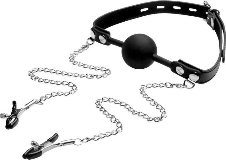 Immagine prodotto XR Brands Bavaglio a sfera in silicone con morsetti per capezzoli