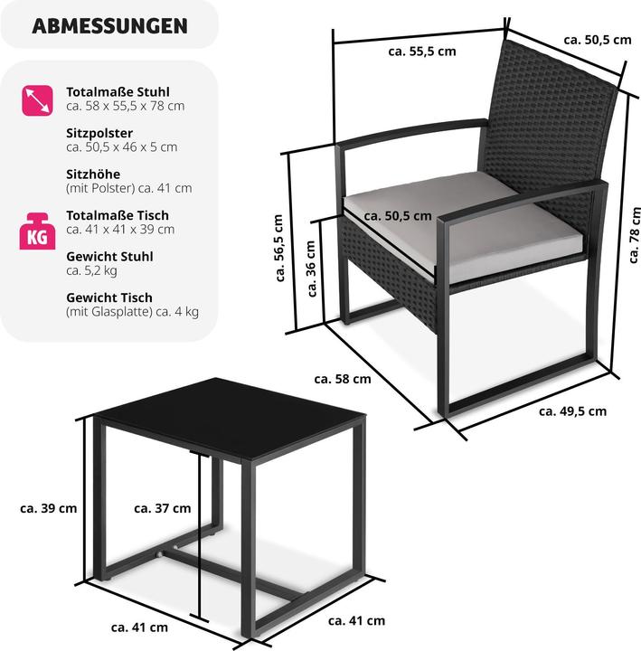 Produktbild tectake Rattan Sitzgruppe Granada mit Tisch für 2 Personen schwarz
