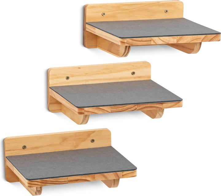 Produktbild Wiesenfield Katzentreppe 3 Stufen 22 x 24 x 10 cm Holz Filz Kletterwand Katzenleiter (10 cm, Grau, Holz)
