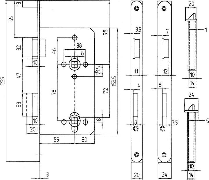 Actual product image Bever Corridor mortise lock left, PZ72, DIN, rebate, forend silver lacquered