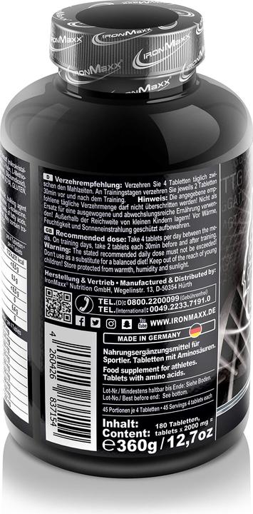 Valori nutrizionali e ingredienti IronMaxx 100% EAAs Ultra Strong (180 compresse) (Neutro, 180 pz.)