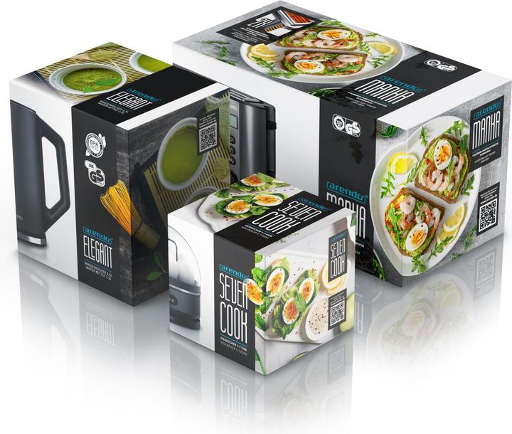 Produktbild Arendo Frühstücks Set, Wasserkocher 1,5l Temperaturwahl, 4-Scheiben Toaster & Eierkocher für 7 Eier, Grau
