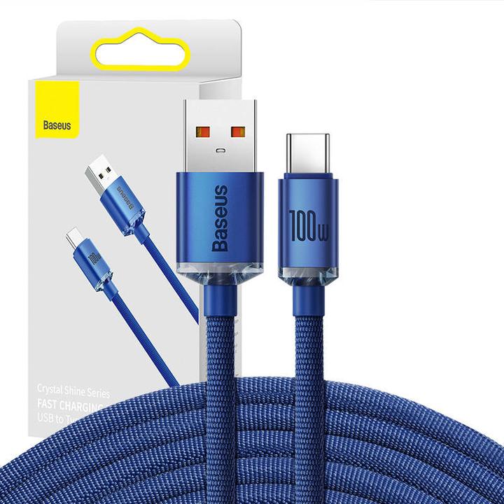 Actual product image Baseus Crystal Shine Series Fast Charging Data Cable USB to Type-C 100W 2m Blue (2 m, USB 2.0)