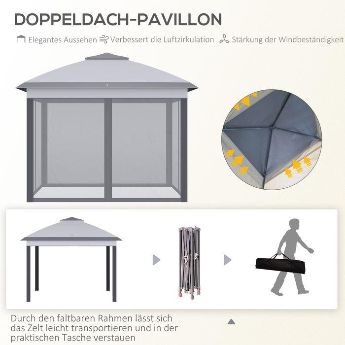 Produktbild Swisshandel24 Faltpavillon 3x3 m, 4 abnehmbare Mückennetze, Oxford-Gewebe Metall Grau (330 cm, 330 cm)