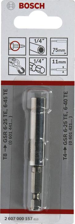 Produktbild Bosch Professional Zubehör Universalhalter, 1/4-Zoll, 75mm, 11mm, (in Verbindung mit Tiefenanschlag T8/T4) (11mm)