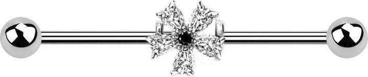Actual product image Star Piercing Barbell silber mit Kristallblume (Brass, Surgical steel 316L)