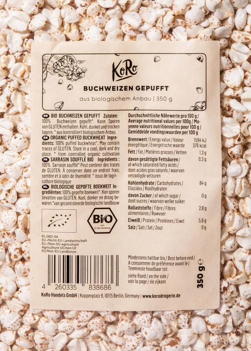 Nährwerte und Zutaten KoRo Bio Buchweizen gepufft (350 g)