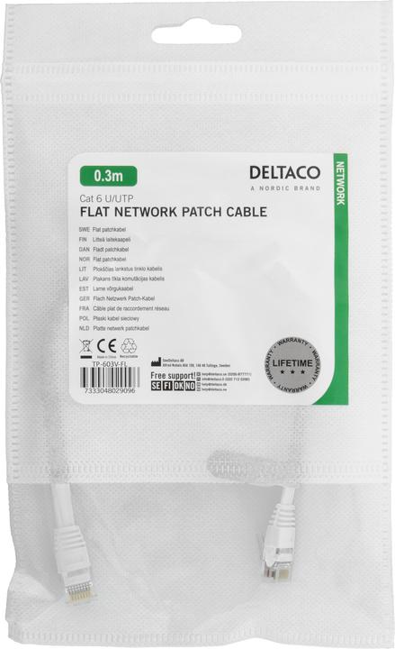 Actual product image Deltaco U/UTP Cat6 patch cable flat 0.3m 250MHz white (U/UTP, CAT6, 0.30 m)