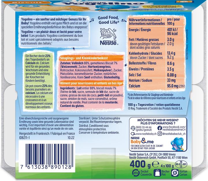Valeurs nutritives et ingrédients Yogolino Biscuit (400 g)