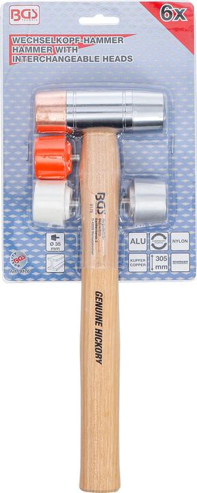 Actual product image BGS Hammer with Interchangeable Heads Hickory Handle Ø 35 mm (1310 g)