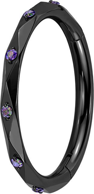 Star Piercing Micro Segmentring klappbar schwarz facettiert mit Kristallen dunkel multicolor (ohne Messing, Titan G23)