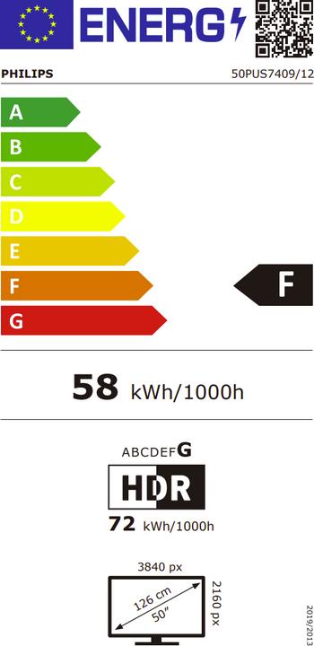 Energie-Label Philips TV 50PUS7409/12 (50", LED, 4K, 2024)