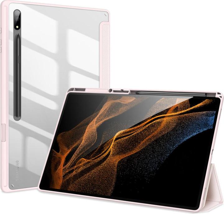 Actual product image Dux Ducis Toby Armored Flip Smart Case for Samsung Galaxy Tab S8 Ultra with Pink Pen Holder (Galaxy Tab S8 Ultra)
