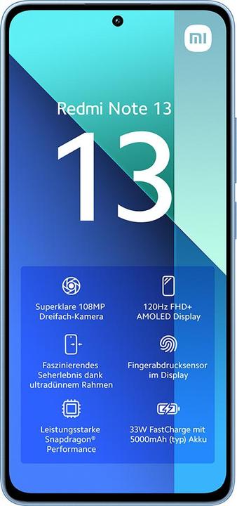 Productafbeelding Xiaomi Redmi Note 13 8+256 Ijsblauw (256 GB, IJsblauw, 6.67", Hybride dubbele SIM, 108 Mpx, 4G)