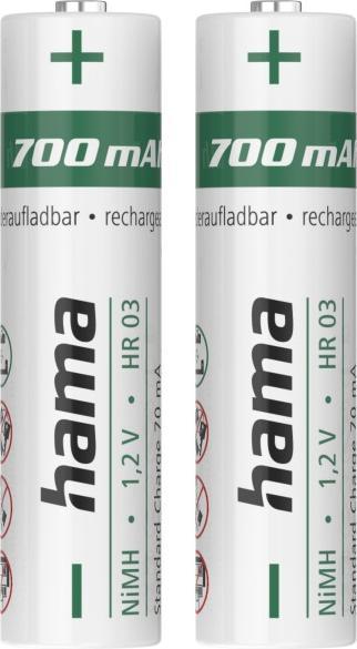 Produktbild Hama NiMH-Akkus, AAA Micro, 700 mAh 1,2V, 2 Stück (2 Stk., AAA, 700 mAh)