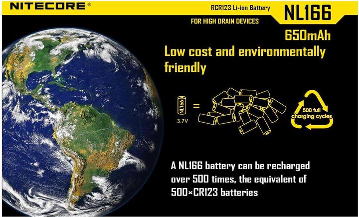 Image du produit Nitecore Batterie Li-Ion Type 16340 - NL166