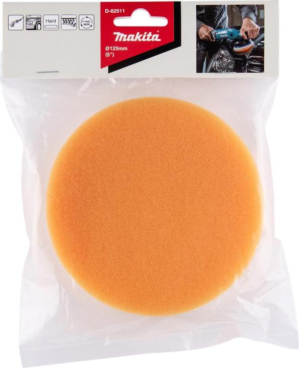 Immagine prodotto Makita Spugna abrasiva per disco singolo/lucidatrice, Ø125 mm, non perforata, 1 pezzo, arancione (0)