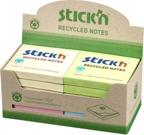 Immagine prodotto B.N.T. Notes Stick'N Recycled 4 colori diversi 76x76mm 100 fogli 12 pezzi - (12 blocchetti per confezione)