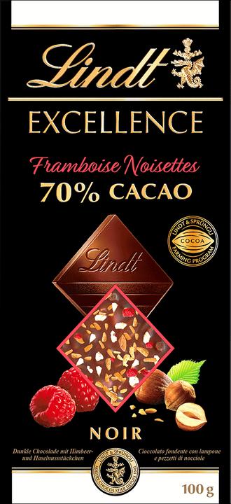 Produktbild Lindt Excellence Dunkel Himbeere Haselnuss 70% Cacao Tafelschokolade (100 g)