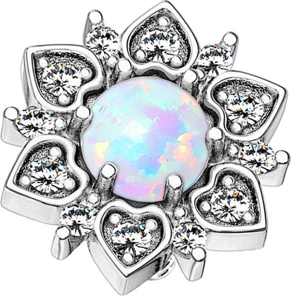Produktbild Star Piercing Dermal Anchor silber Herzblume mit Opal weiss (Messing, Chirurgenstahl 316L)