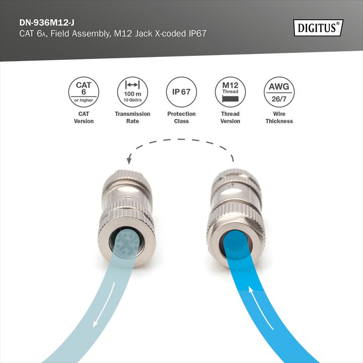 Productafbeelding Digitus M12 Jack X-gecodeerd IP67 CAT 6A, veldmontage