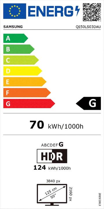 Energie-Label Samsung QE50LS03DAUXXH (50", LS03D, QLED, 4K, 2024)