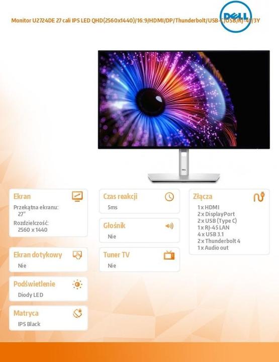 Actual product image Dell UltraSharp U2724DE (2560 x 1440 pixels, 27")