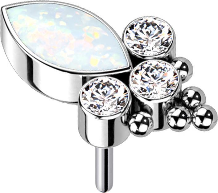 Image du produit Star Piercing Opale ovale blanche et trois cristaux argentés (Titane G23, sans laiton)