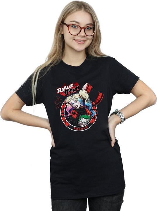 Actual product image Womens/Ladies Harley Quinn Joker Patch Cotton Boyfriend T-Shirt (XL)