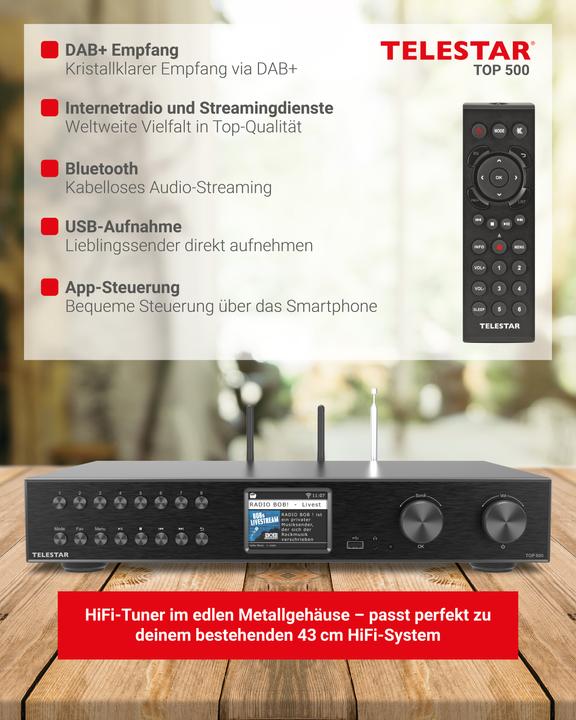 Produktbild Telestar TOP 500 sw HiFi-Tuner 43cm,Internet/DAB+/UKW,Streaming,BT,HM (Radio Tuner)
