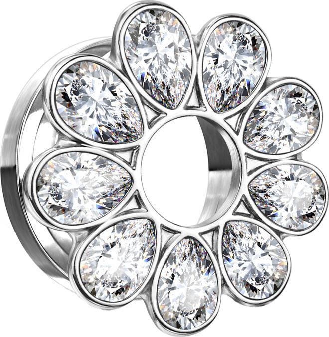 Produktbild Star Piercing Flesh Tunnel silber Kristallbume silber (ohne Messing, Chirurgenstahl 316L)