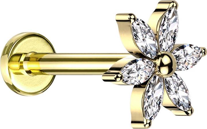 Produktbild Star Piercing Micro Labret Innengewinde vergoldet Blume vergoldet Kristalle silber (ohne Messing, Titan G23)