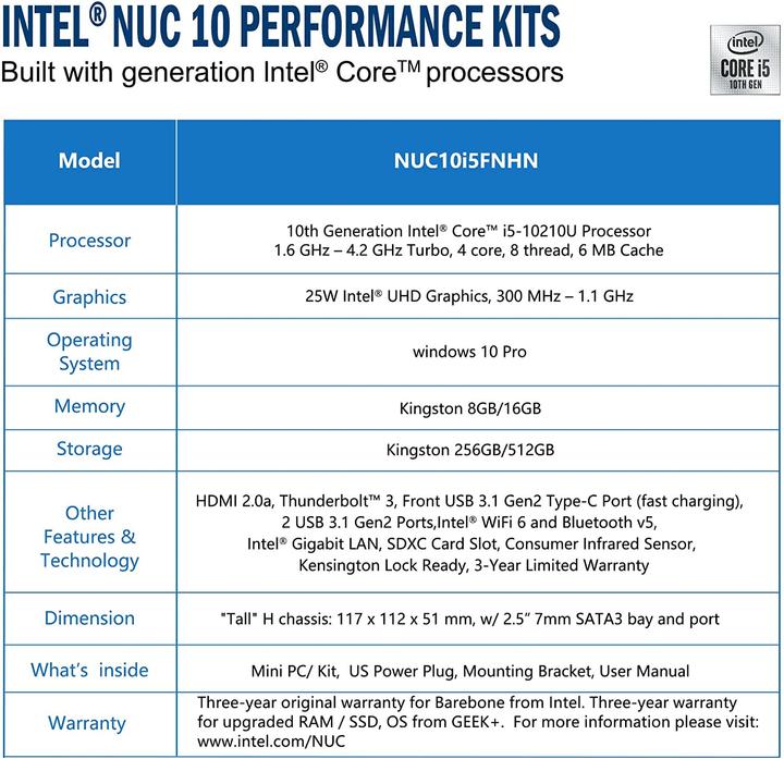 Actual product image Intel NUC 10 (i5-10210U, 8+256GB)