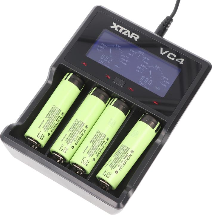Actual product image AccuCell Battery 4x Panasonic 18650 Li-ion and 4x Li-ion fast charger (4 pcs., 18650, 3400 mAh, Battery + charger)