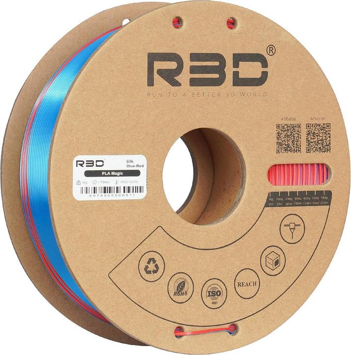 Actual product image R3D eSilk Magic-PLA Blue-Red Filament 1.75mm 1Kg (PLA, 1.75 mm, 1000 g, Blue, Red)