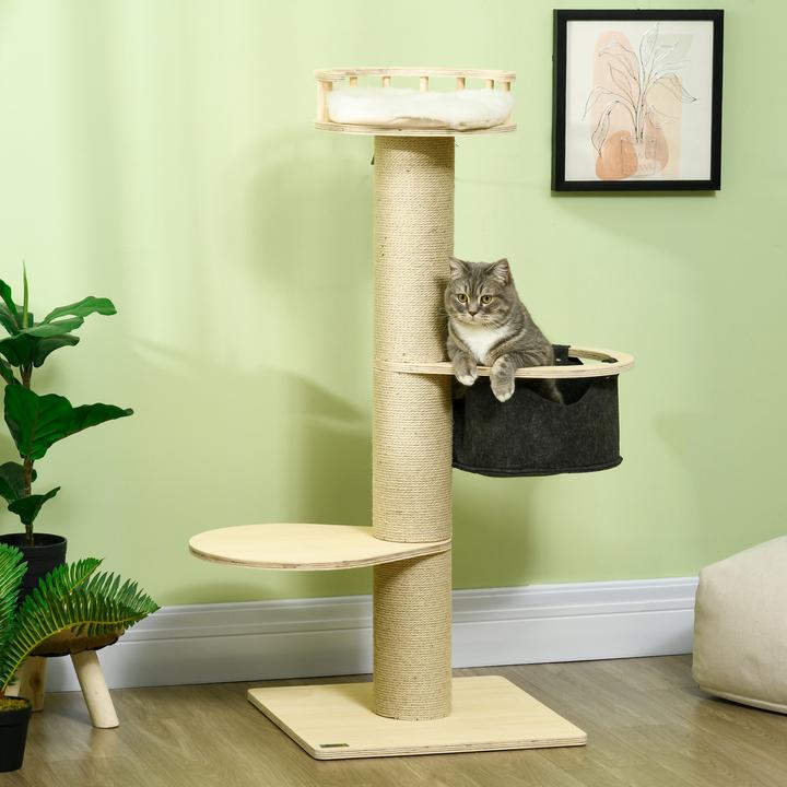 Produktbild PawHut Kratzbaum mit Hängematte und Aussichtsplattform (114 cm, Natur)
