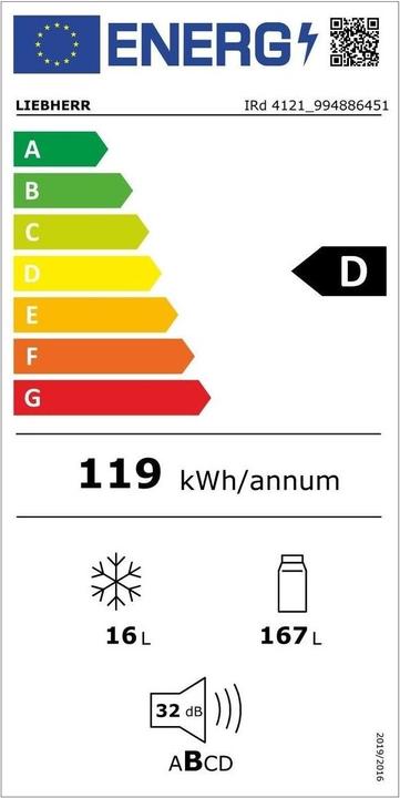 Energie-Label Liebherr Einbaukühlschrank IRd 4121 Plus Rechts/Wechselbar (183 l)