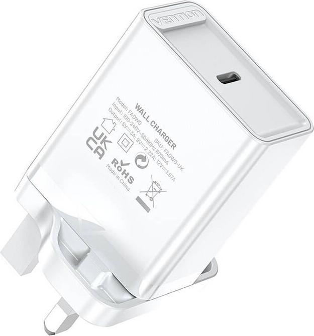 Image du produit Vention Chargeur mural USB-C FADW0-UK (20 W) UK Blanc (20 W)