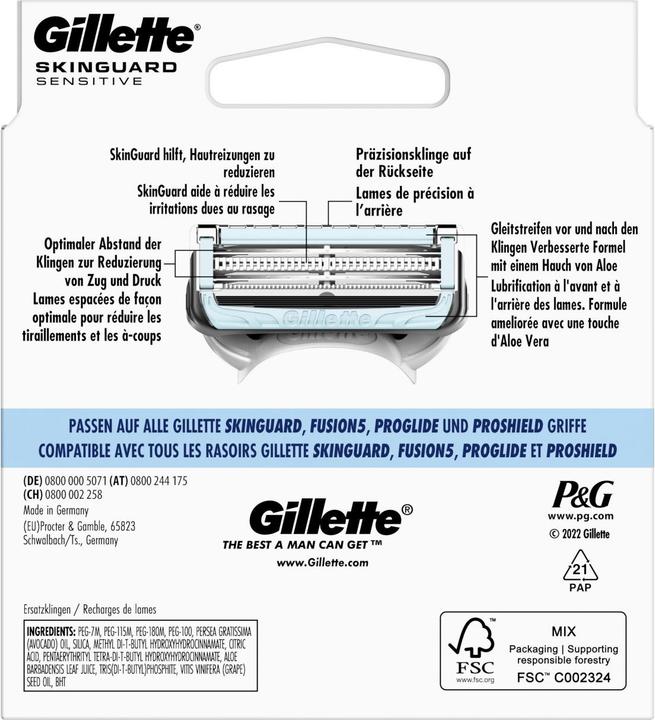 Valeurs nutritives et ingrédients Gillette SkinGuard Sensitive (8 x)