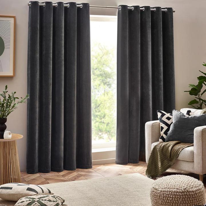 Actual product image Yard Chenille Velvet Eyelet Curtains (117 x 183 cm)