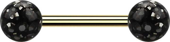 Produktbild Star Piercing Barbell vergoldet mit zwei Kristallkugeln schwarz Epoxy Schutzschicht (Titan G23, ohne Messing)