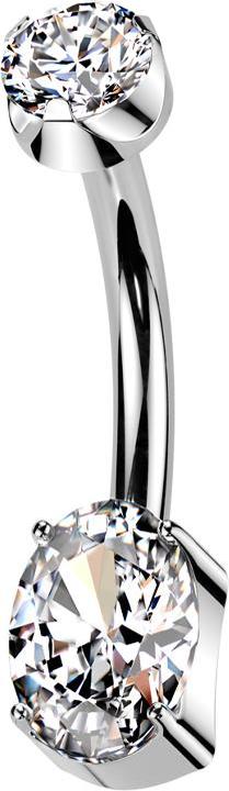 Star Piercing Banane Innengewinde silber flach Kristall silber gefasst und Ovaler Kristall silber gefasst (ohne Messing, Titan G23)