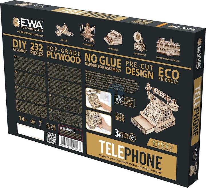 Actual product image Eco Wood Art Mechanical 3D wooden-puzzle - Retro telephone