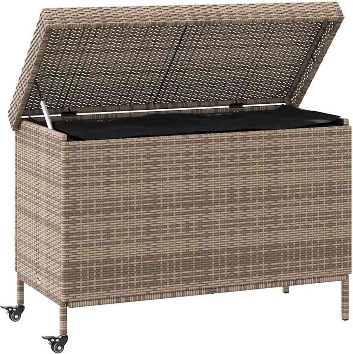 Produktbild VidaXL Gartentruhe mit Rollen Grau 110x55x73 cm Poly Rattan Garten Auflagenbox