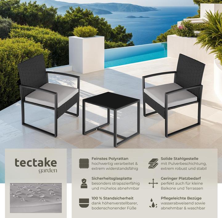 Produktbild tectake Rattan Sitzgruppe Granada mit Tisch für 2 Personen schwarz