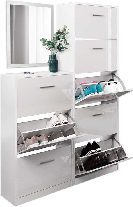 Immagine prodotto Vicco Carrello porta scarpe Gizmo, bianco lucido/bianco, set con specchio (45 x 60 x 2 cm, 59 x 170 x 22 cm, 59 x 105 x 22 cm)