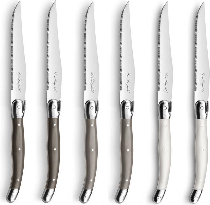 Image du produit Lou laguiole TRADITION Steakmesser Set, 6-teilig, 3-farbig (perle, pfeffer, taupe) (6 pièce(s), Couteau)