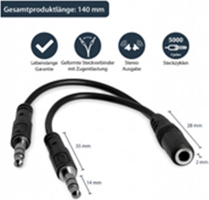 Produktbild StarTech 3,5mm Audio Klinke Y Kabel - Headset Splitter - 1 x 3,5mm (Buchse) 2 x 3,5mm (Stecker) (Splitter)