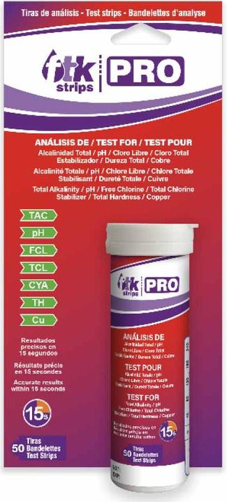 Actual product image Piscimar Quicktest PRO - 50 test strips for pH/free chlorine/total chlorine/TAC/CYA/TH/Cu