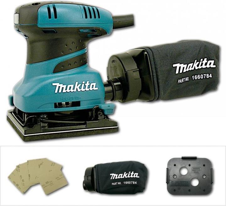 Makita BO4556K Levigatrice vibrante, 200 W, 114 x 140 mm, sacchetto di carta per la polvere, 14000 min-1 (Levigatrice orbitale, 200 W)